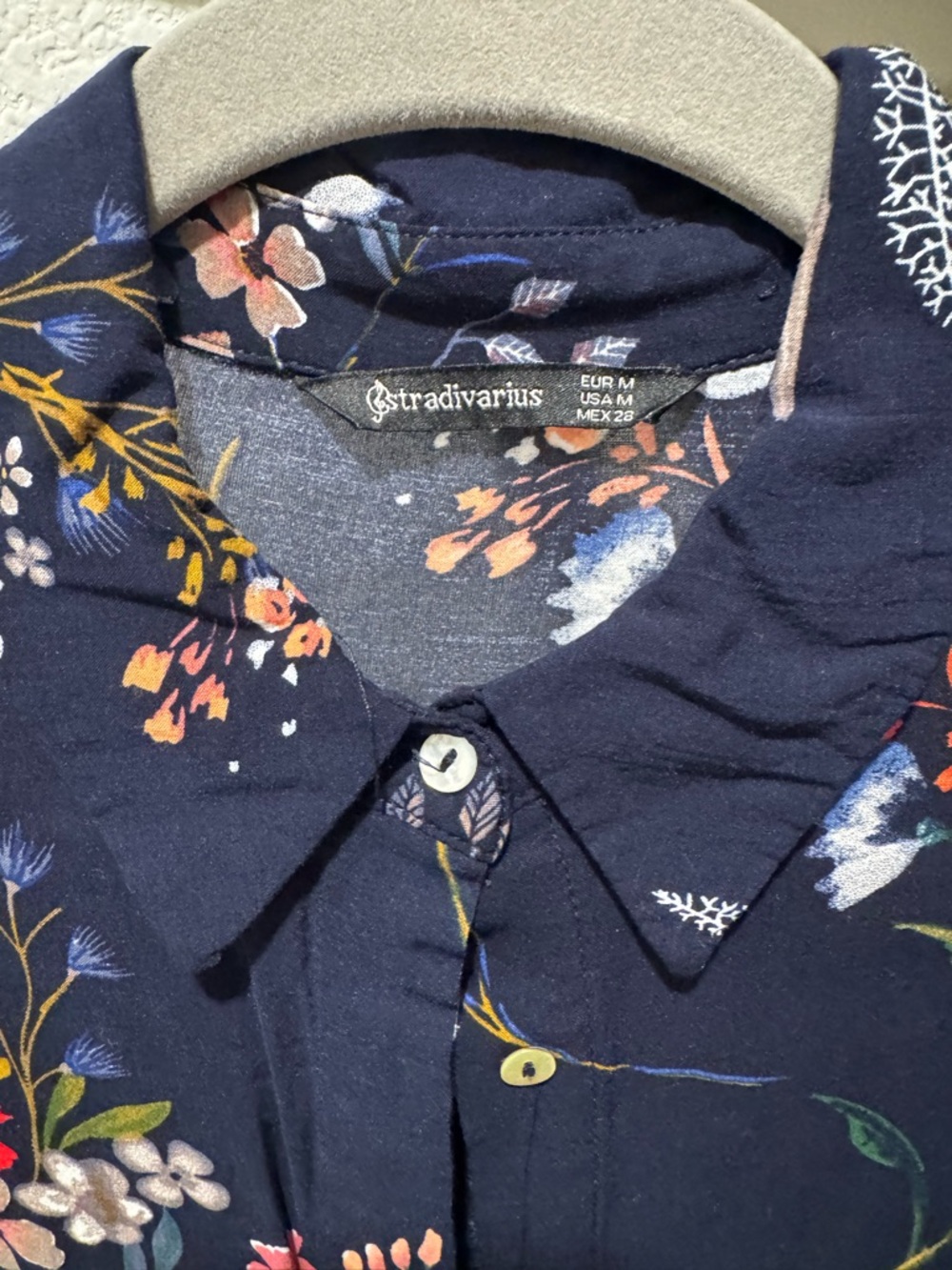 Stradivarius Navy Floral Print Button-Down Shirt